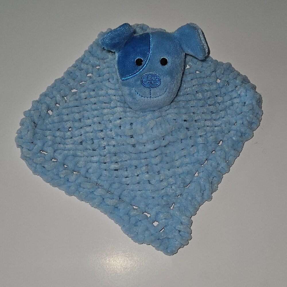 Blue Puppy Dog Lovey Handmade Crochet From DMC Kit Small Stuffed Baby Toy